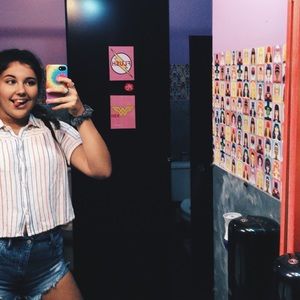 stripped button up crop top